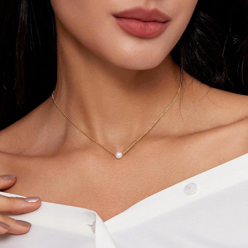 Zeffy Pearl Necklace 4MM/6MM/8MM Dainty Round Imitation Pearl Choker Necklace Wedding Pearl Necklace Delicate Jewelry for Women Simple Bridesmaid Jewelry Gifts - Image 3